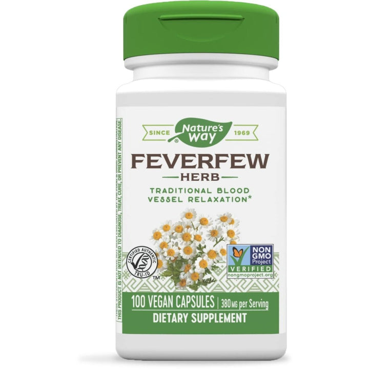 Nature's Way Feverfew Herb, Traditional Blood Vessel Relaxation*, 380 mg, 100 Vegan Capsules - The Oasis of Health
