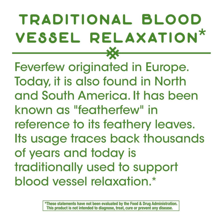 Nature's Way Feverfew Herb, Traditional Blood Vessel Relaxation*, 380 mg, 100 Vegan Capsules - The Oasis of Health