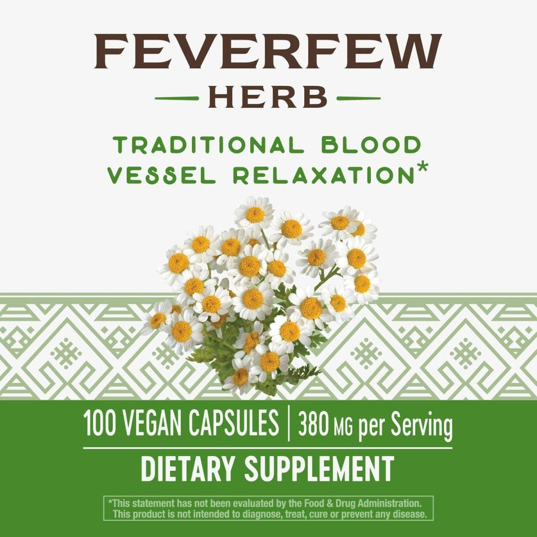 Nature's Way Feverfew Herb, Traditional Blood Vessel Relaxation*, 380 mg, 100 Vegan Capsules - The Oasis of Health