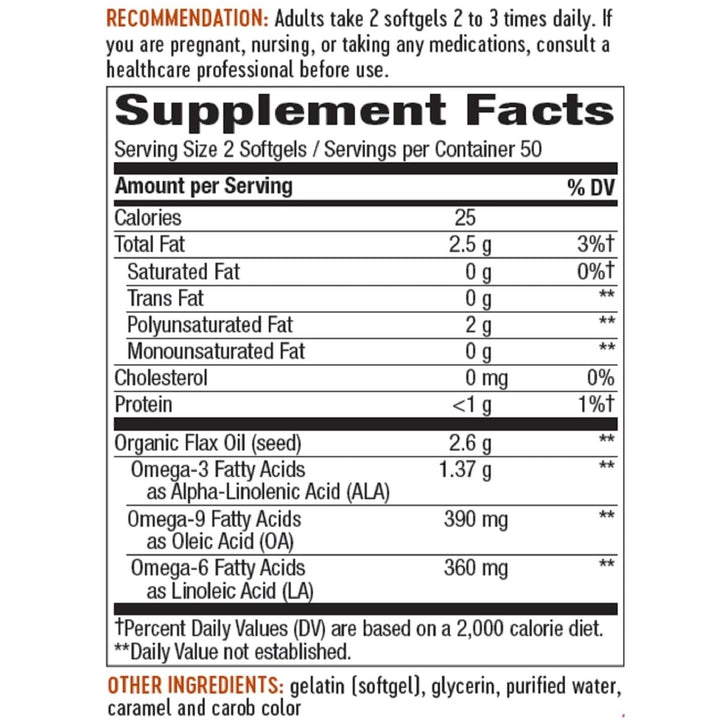 Nature's Way Flax Oil Max Strength, Cold Pressed and Unrefined, Contains Omega - 3 Fatty Acid, 100 Softgels - The Oasis of Health