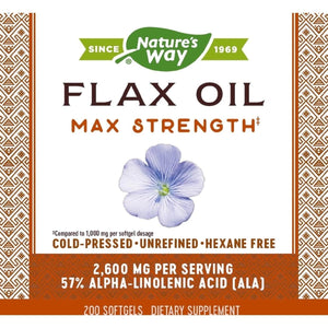 Nature's Way Flax Oil Max Strength® - Supports Heart Health - 200 Softgels - The Oasis of Health