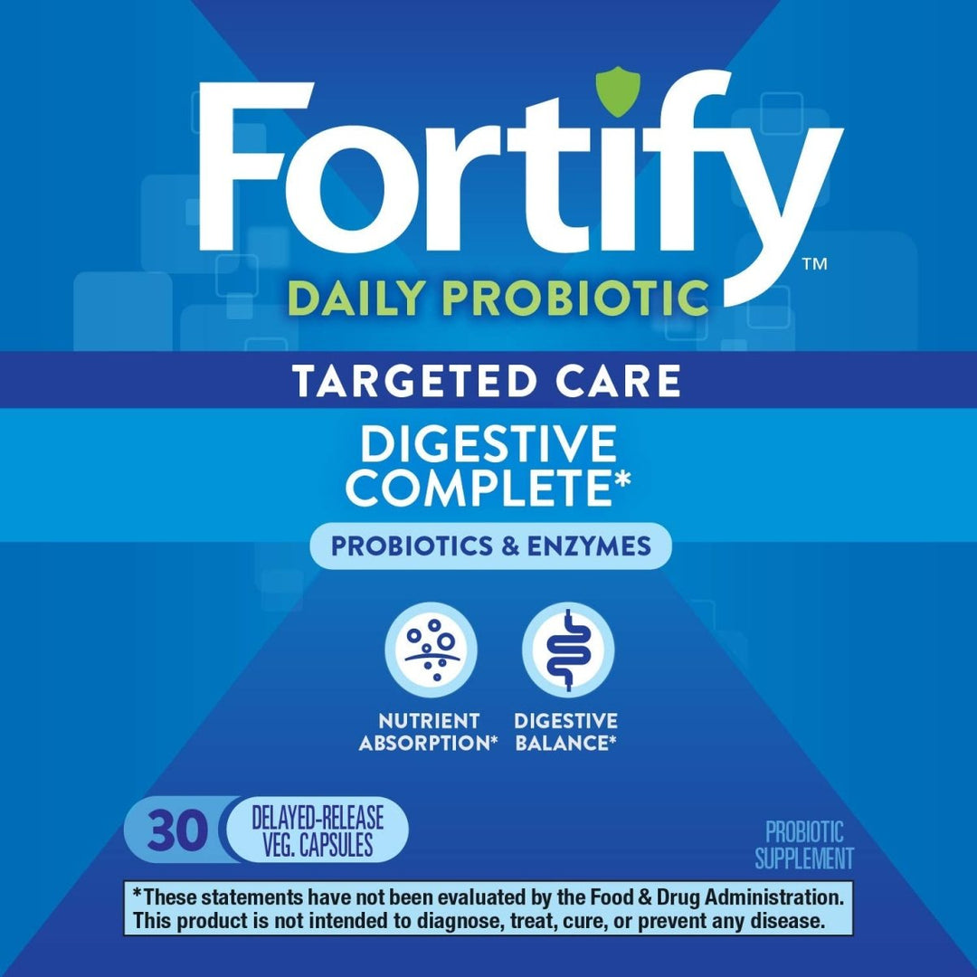 Nature's Way Fortify Daily Probiotic and Enzymes, Digestive Health Complete Targeted Care for Men and Women*, 30 Vegan Capsules - The Oasis of Health