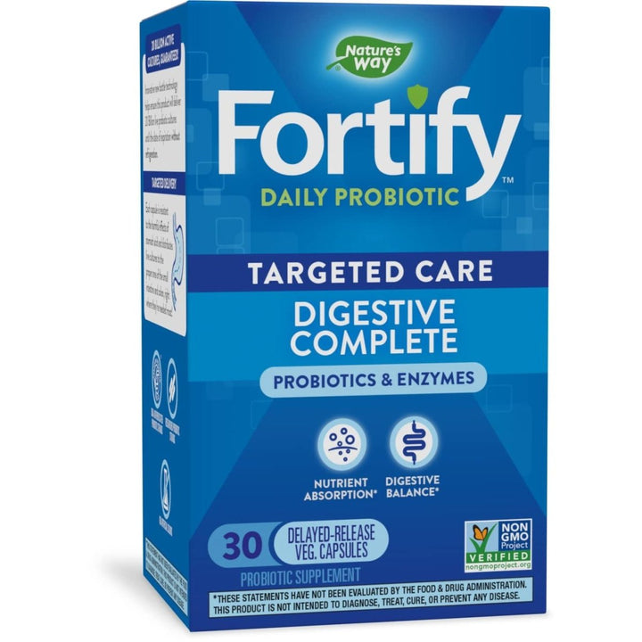 Nature's Way Fortify Daily Probiotic and Enzymes, Digestive Health Complete Targeted Care for Men and Women*, 30 Vegan Capsules - The Oasis of Health