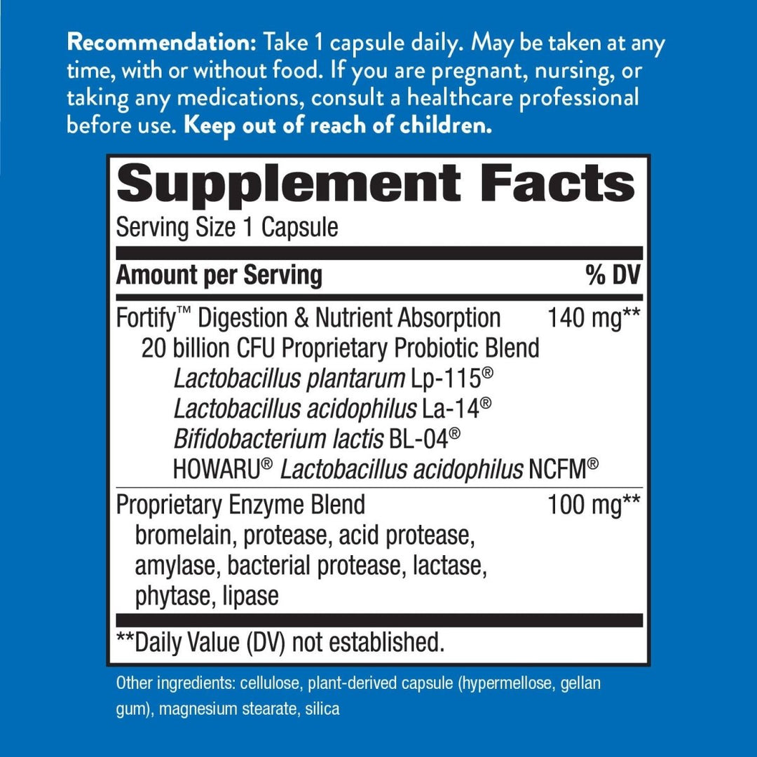 Nature's Way Fortify Daily Probiotic and Enzymes, Digestive Health Complete Targeted Care for Men and Women*, 30 Vegan Capsules - The Oasis of Health