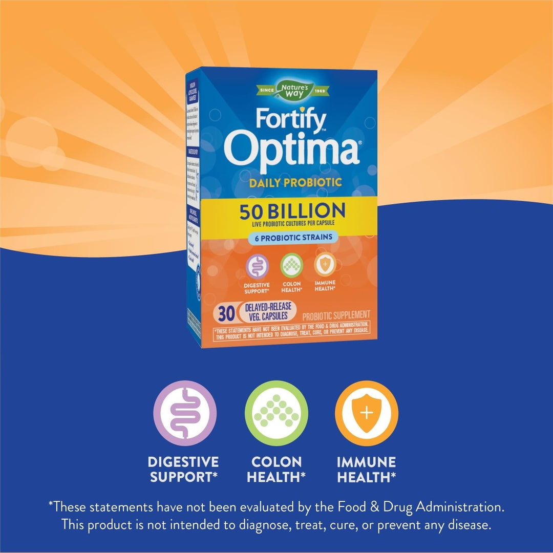 Nature's Way Fortify Optima 50 Billion Daily Probiotic, 50 Billion Live Cultures, 6 Probiotic Strains, Supports Digestive and Immune Health, 30 Capsules - The Oasis of Health