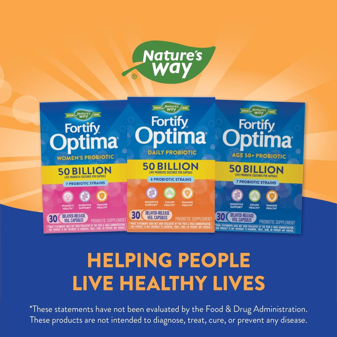 Nature's Way Fortify Optima 50 Billion Daily Probiotic, 50 Billion Live Cultures, 6 Probiotic Strains, Supports Digestive and Immune Health, 30 Capsules - The Oasis of Health