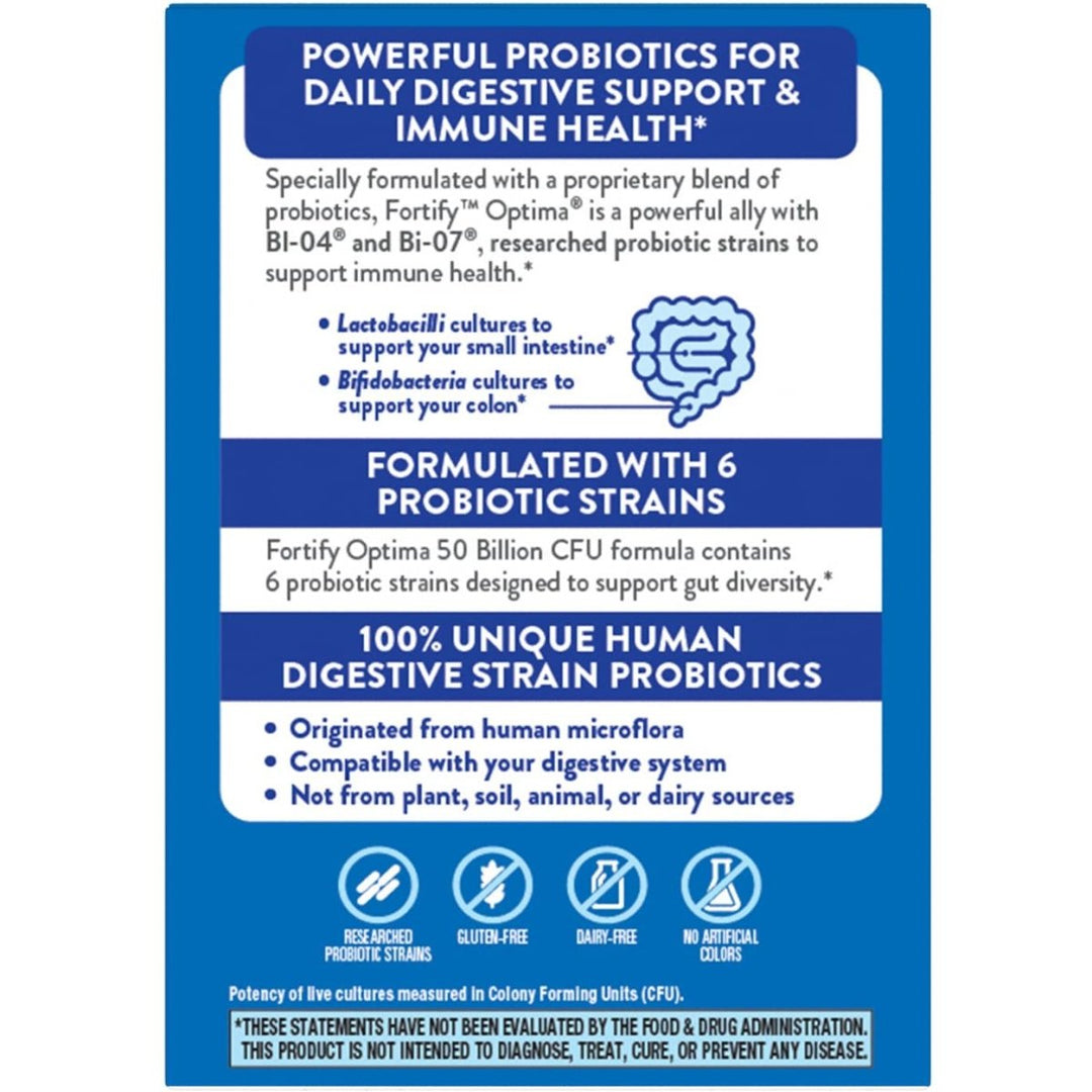 Nature's Way Fortify Optima 50 Billion Daily Probiotic, 50 Billion Live Cultures, 6 Probiotic Strains, Supports Digestive and Immune Health, 30 Capsules - The Oasis of Health