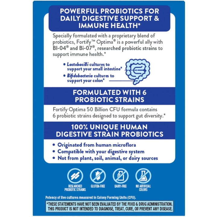 Nature's Way Fortify Optima 50 Billion Daily Probiotic, 50 Billion Live Cultures, 6 Probiotic Strains, Supports Digestive and Immune Health, 30 Capsules - The Oasis of Health
