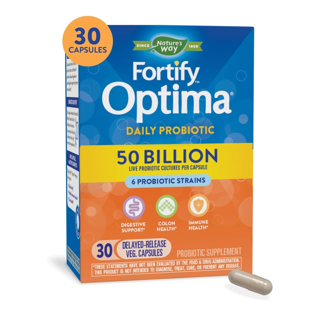 Nature's Way Fortify Optima 50 Billion Daily Probiotic, 50 Billion Live Cultures, 6 Probiotic Strains, Supports Digestive and Immune Health, 30 Capsules - The Oasis of Health