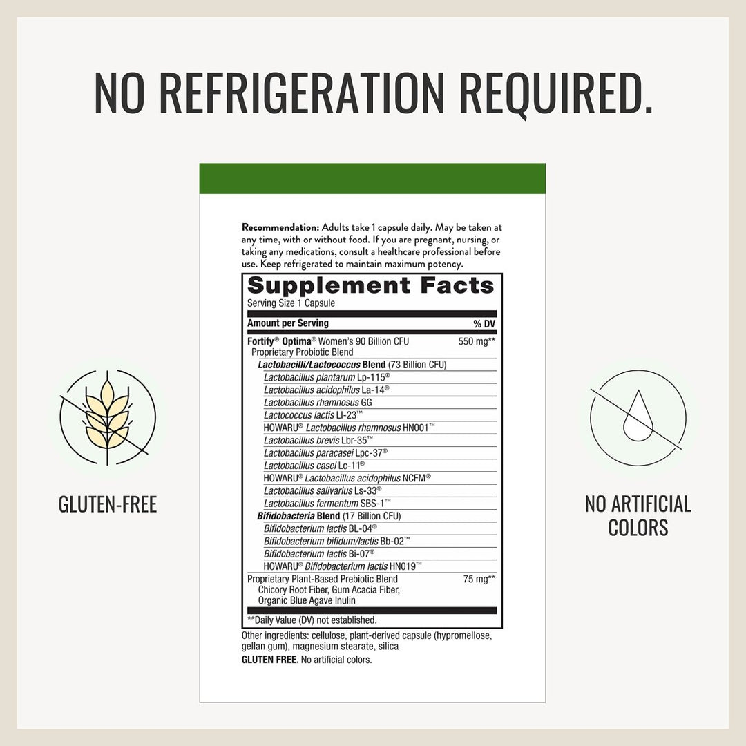 Nature?s Way Fortify Optima Women?s Daily Probiotic, 90 Billion, 15 Strains, Prebiotic, 30 Capsules - The Oasis of Health