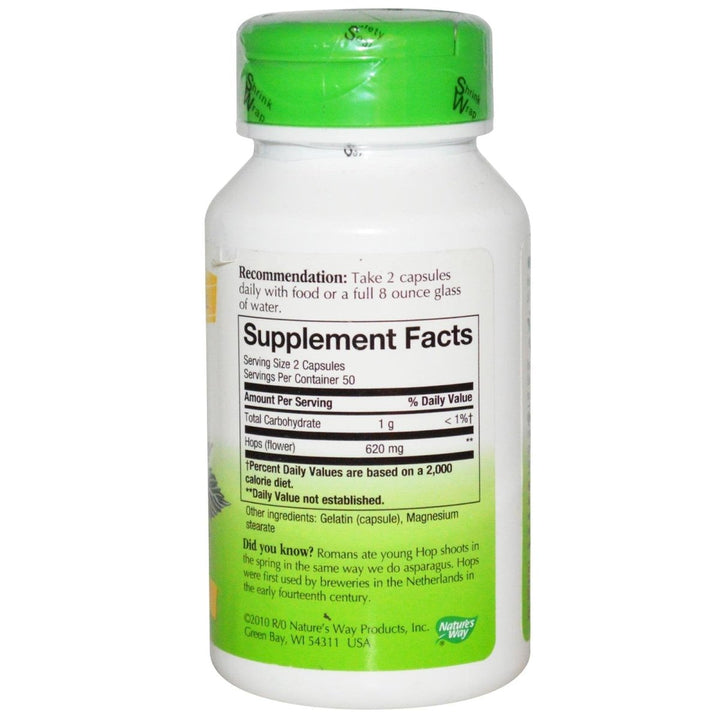 NATURE'S WAY, Hops Flowers - 100 caps - The Oasis of Health