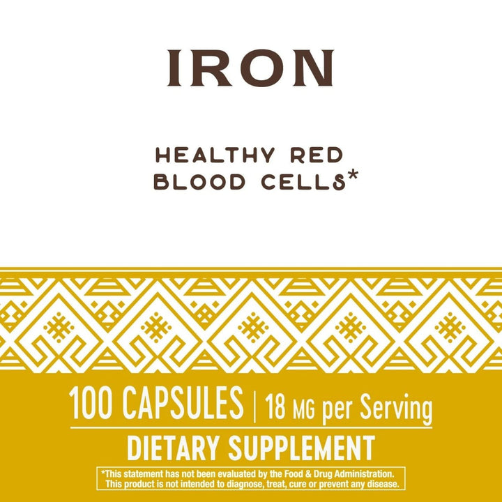 Nature's Way Iron Capsules - Supports Healthy Red Blood Cells - 18mg Per Serving - 100 Capsules - The Oasis of Health