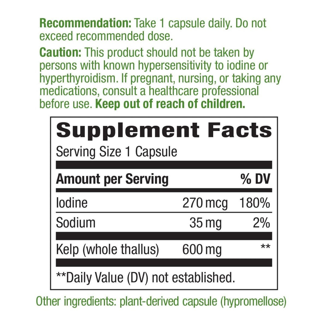 Nature's Way Kelp; 600 mg Non - GMO Project Verified Gluten Free Vegetarian; 100 Count - The Oasis of Health