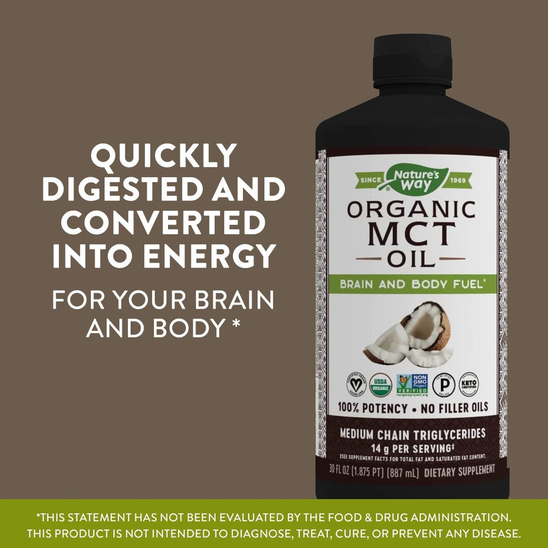 Nature's Way MCT Oil, Brain and Body Fuel from Coconuts*; Keto and Paleo Certified, Organic, Gluten Free, Non - GMO Project Verified, 30 Fl. Oz. - The Oasis of Health