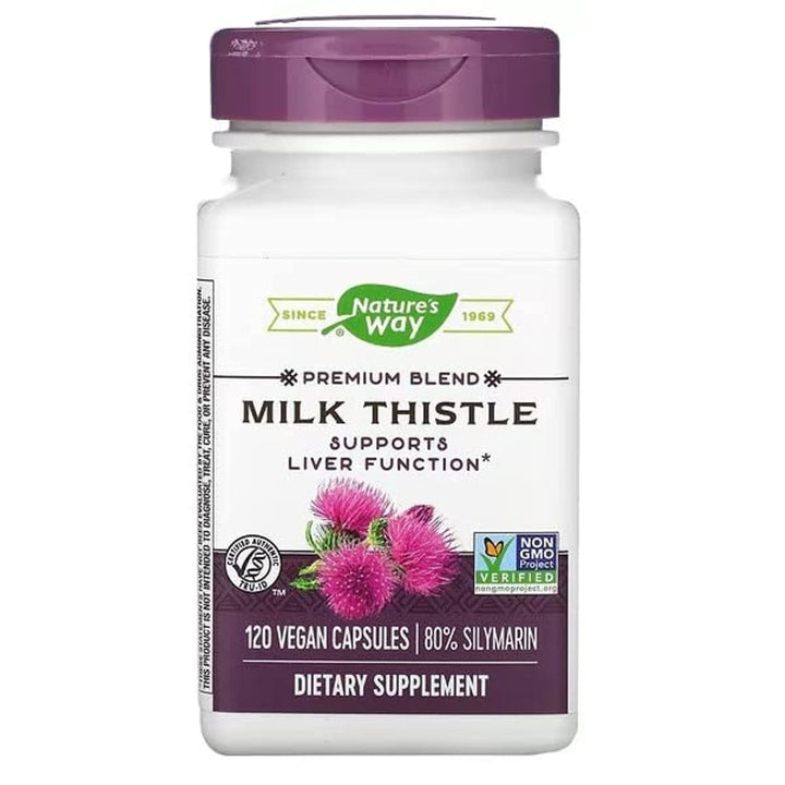 Nature's Way Milk Thistle, Premium Blend, 80% Silymarin per serving, Non - GMO, 120 Capsules - The Oasis of Health