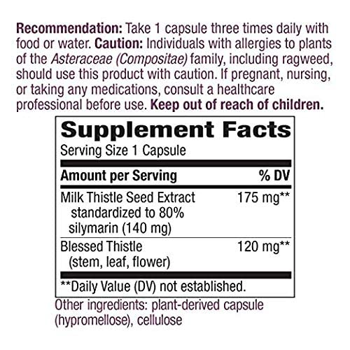 Nature's Way Milk Thistle, Premium Blend, 80% Silymarin per serving, Non - GMO, 120 Capsules - The Oasis of Health