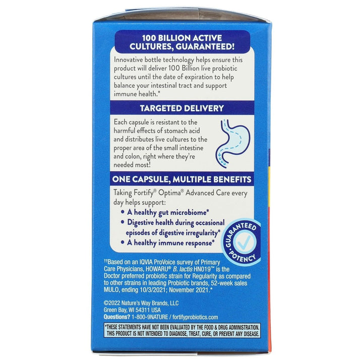 Nature's Way Natures Way Fortify Optima Daily Probiotic, 100 Billion, 15 Strains, Prebiotic, 30 Capsules, 30 Count - The Oasis of Health