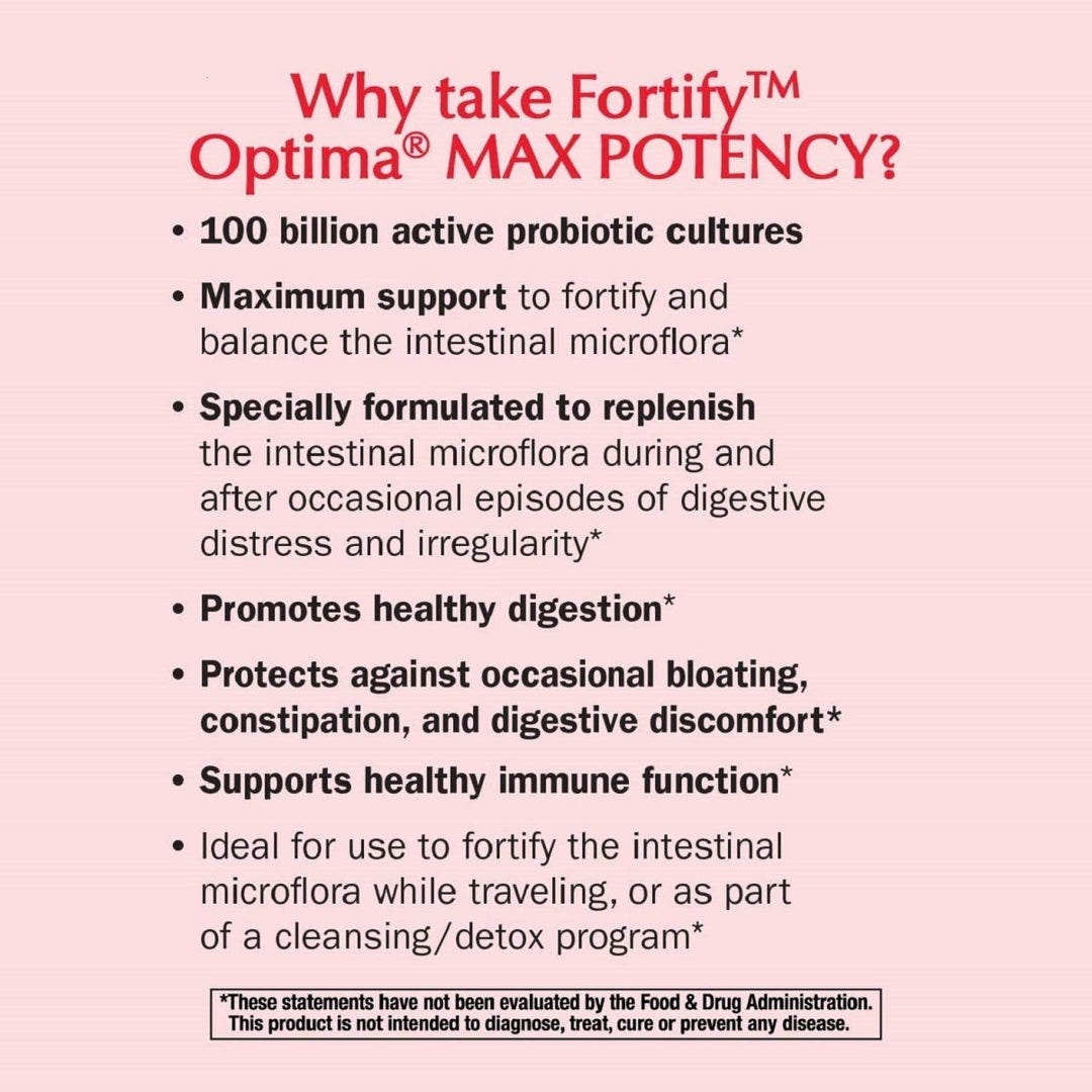Nature's Way Natures Way Fortify Optima Daily Probiotic, 100 Billion, 15 Strains, Prebiotic, 30 Capsules, 30 Count - The Oasis of Health