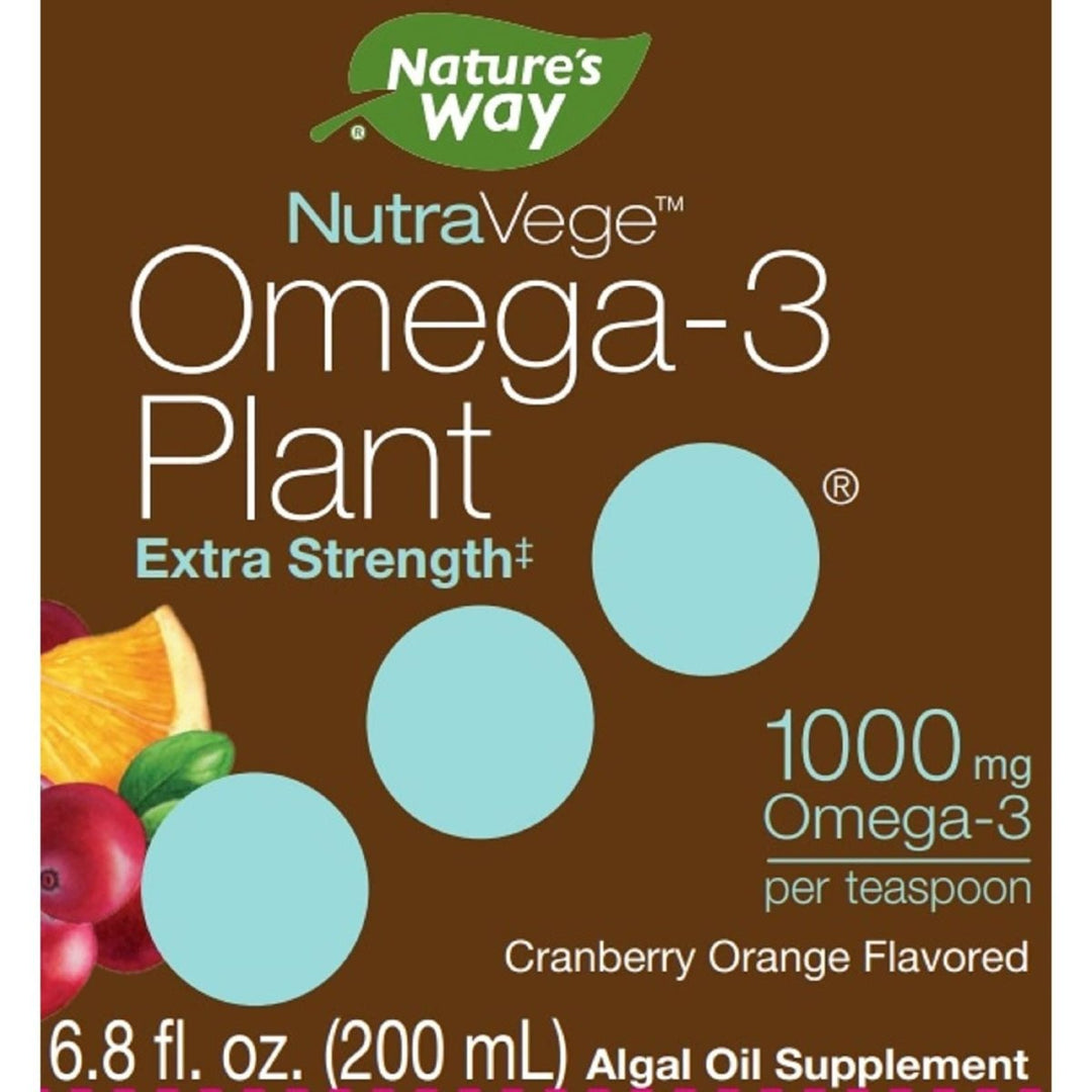 Nature's Way NutraVege Plant Based Omega - 3 Extra Strength**, Eye, Heart, and Brain Health*, Cranberry - Orange Flavored Liquid, 6.8 oz - The Oasis of Health