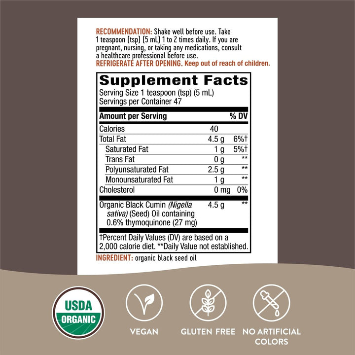 Nature's Way Organic Black Seed Oil - Premium Cold - Pressed Oil with Natural Benefits - 8oz - The Oasis of Health