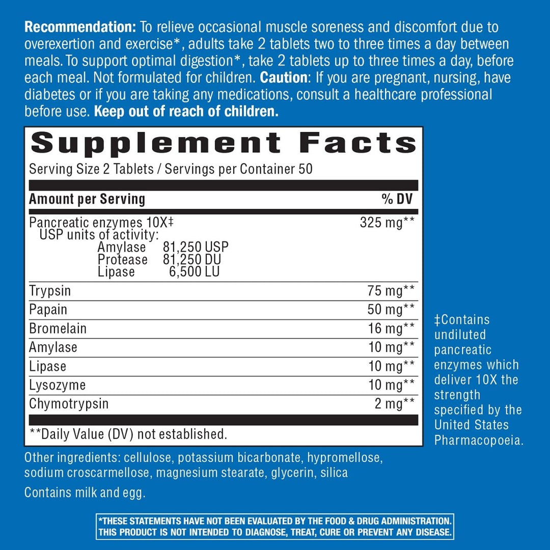 Nature's Way Pancreatic & Systemic Enzymes (Formerly Mega - Zyme), Relieves Occasional Muscle Soreness and Discomfort*, Pancreatic Enzymes, Digestive Support*, 100 Tablets - The Oasis of Health