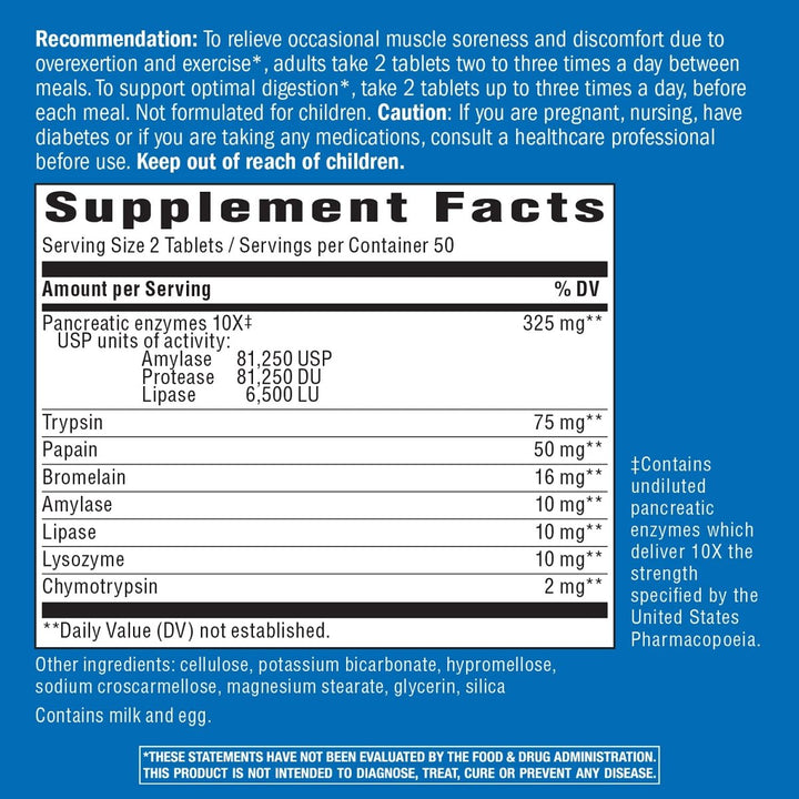 Nature's Way Pancreatic & Systemic Enzymes (Formerly Mega - Zyme), Relieves Occasional Muscle Soreness and Discomfort*, Pancreatic Enzymes, Digestive Support*, 100 Tablets - The Oasis of Health