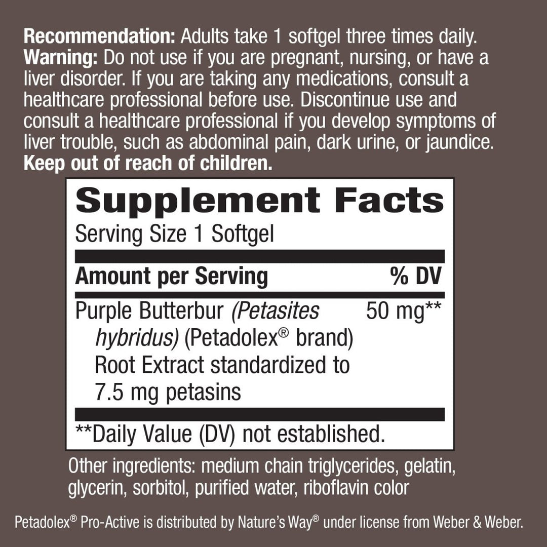Nature's Way Petadolex Pro - Active Blood Vessel Health with Butterbur, 50 mg per serving, 60 Softgels - The Oasis of Health