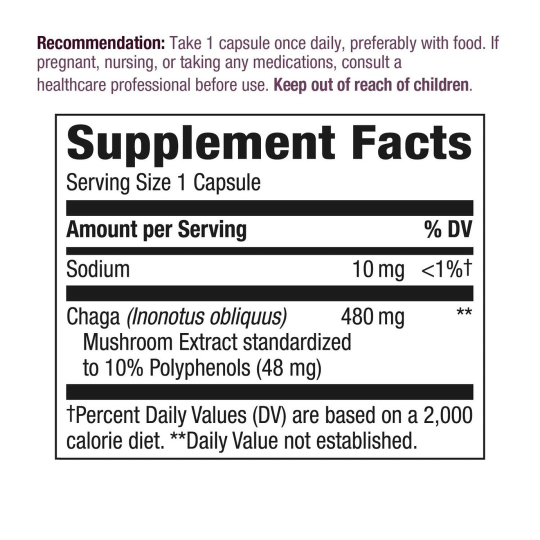 Nature's Way Premium Extract Chaga, Supports Antioxidant Pathways*, 480 mg per serving, 30 Vcaps - The Oasis of Health