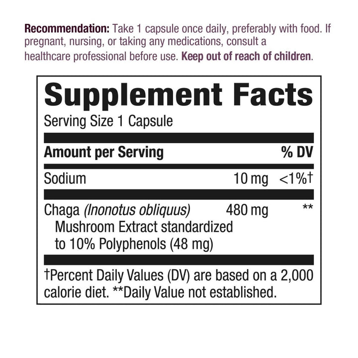 Nature's Way Premium Extract Chaga, Supports Antioxidant Pathways*, 480 mg per serving, 30 Vcaps - The Oasis of Health