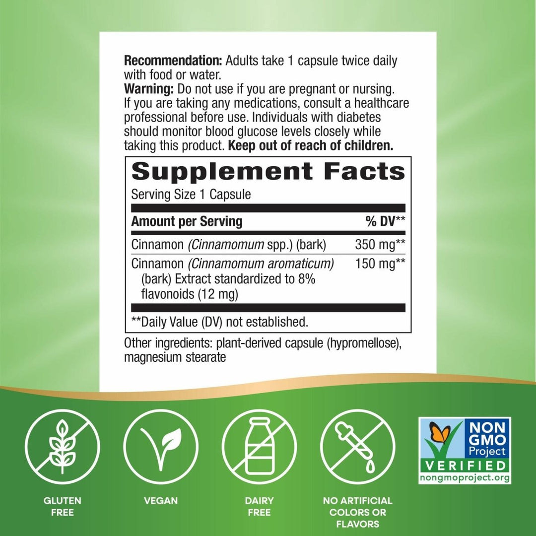 Nature's Way Premium Extract Cinnamon Standardized to 8% Flavonoids 60 Vcaps (Pack of 2) - The Oasis of Health