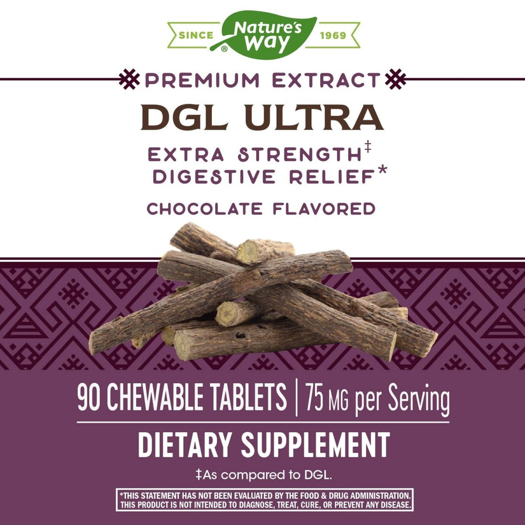 Nature's Way Premium Extract DGL Ultra 75 mg per serving 90 Chewables German Chocolate Flavor - The Oasis of Health