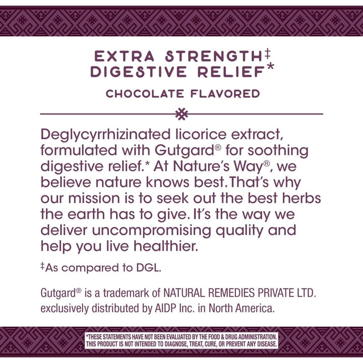 Nature's Way Premium Extract DGL Ultra 75 mg per serving 90 Chewables German Chocolate Flavor - The Oasis of Health