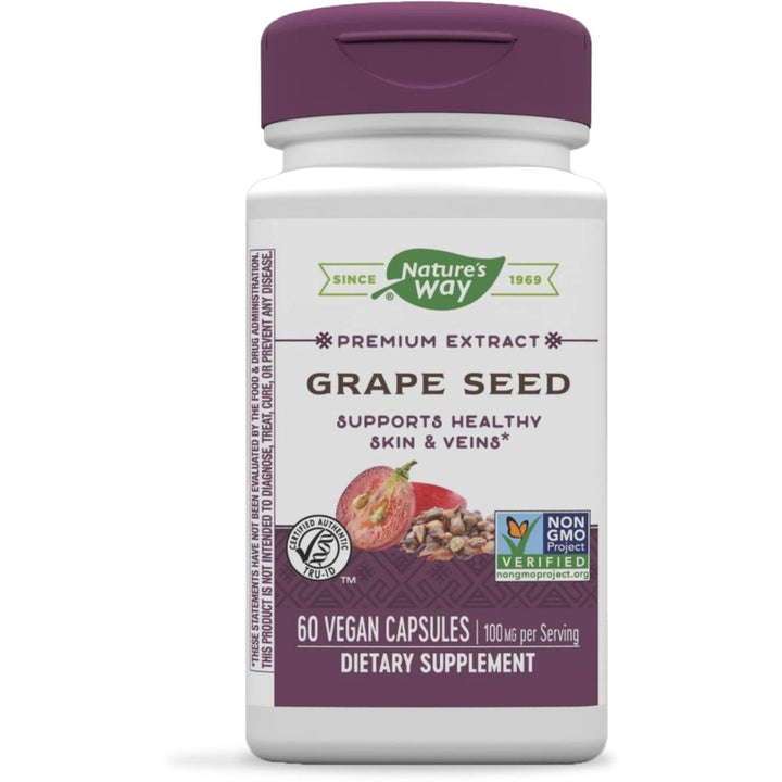 Nature's Way Premium Extract Grape Seed Standardized to 95% Polyphenols, 100 mg per serving, 60 VCaps - The Oasis of Health