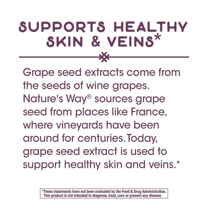 Nature's Way Premium Extract Grape Seed Standardized to 95% Polyphenols, 100 mg per serving, 60 VCaps - The Oasis of Health