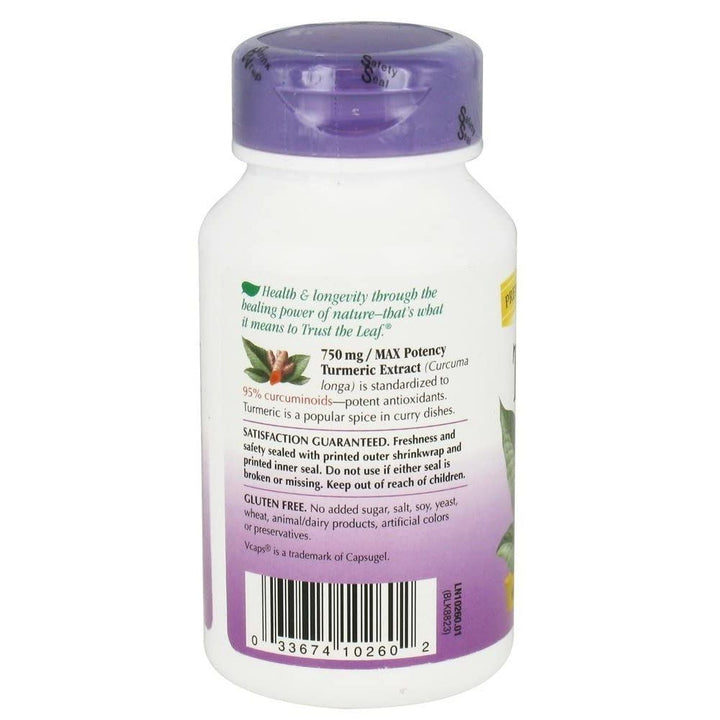 Nature's Way Premium Extract Turmeric Max Potency Standardized to 95% Curcuminoids 750 mg per serving 60 VCaps - The Oasis of Health