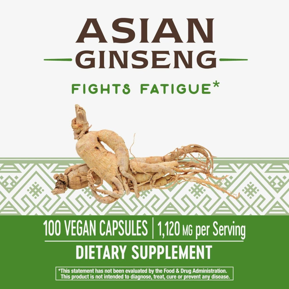 Nature's Way Premium Herbal Asian Ginseng, Fights Fatigue*, 1,120 mg per serving, Vegan, 100 Capsules - The Oasis of Health