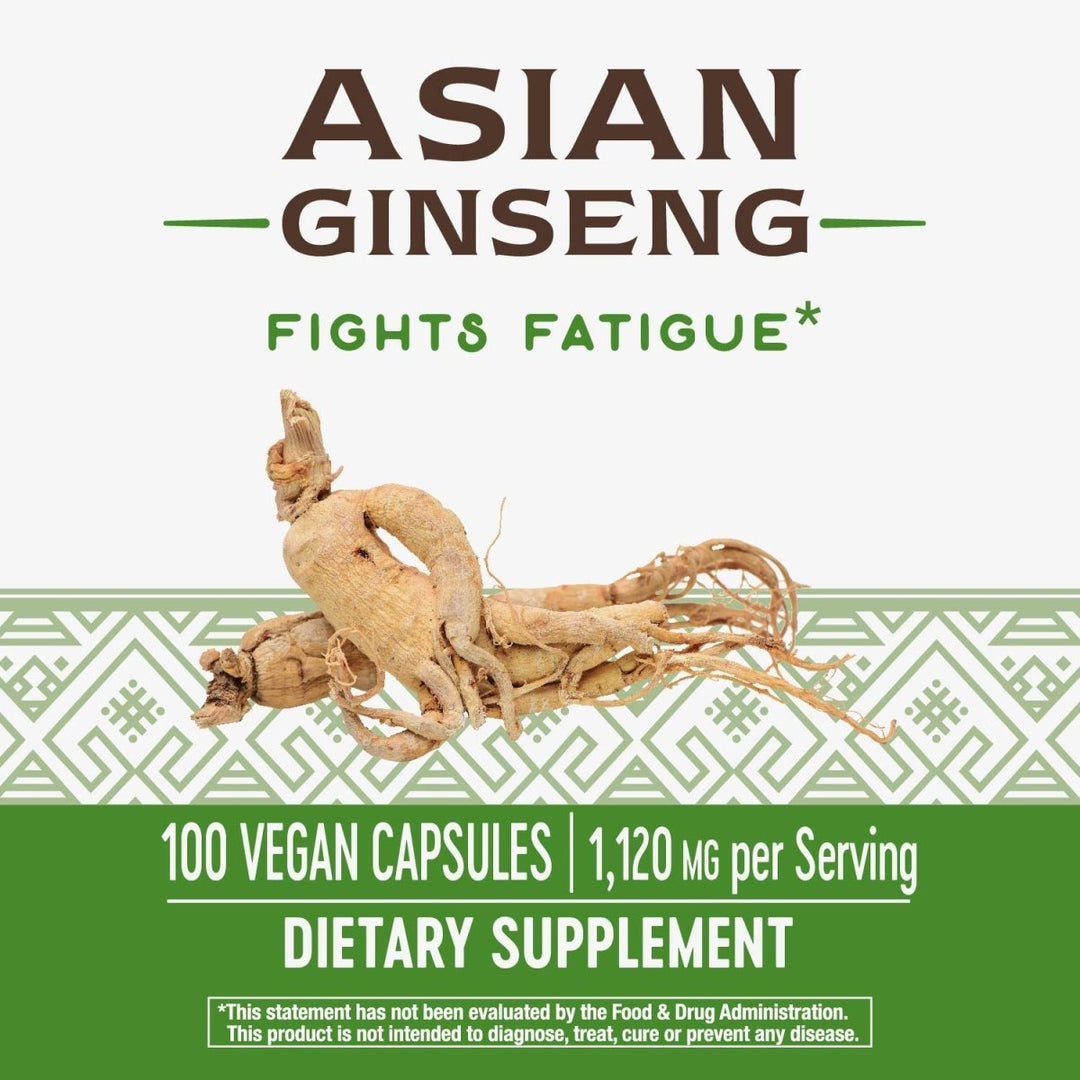 Nature's Way Premium Herbal Asian Ginseng, Fights Fatigue*, 1,120 mg per serving, Vegan, 100 Capsules - The Oasis of Health