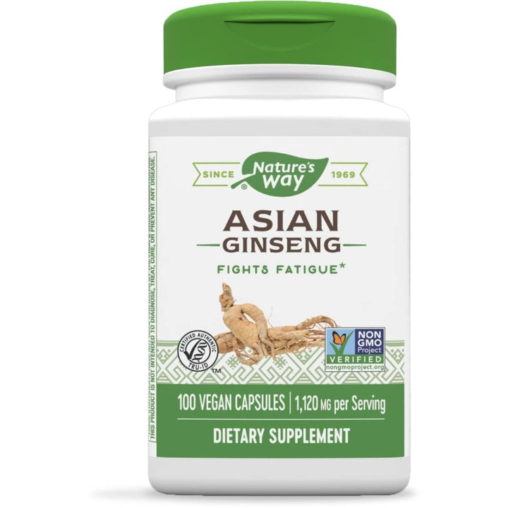 Nature's Way Premium Herbal Asian Ginseng, Fights Fatigue*, 1,120 mg per serving, Vegan, 100 Capsules - The Oasis of Health