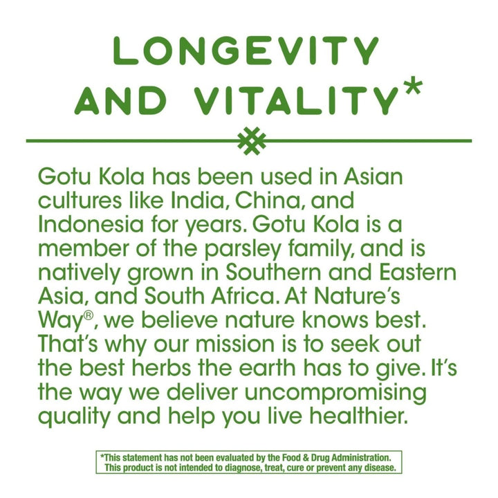 Nature's Way Premium Herbal Gotu Kola Herb 950 mg per serving 180 VCaps - The Oasis of Health