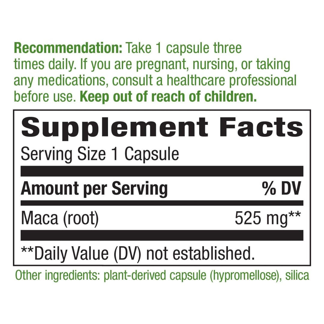 Nature's Way Premium Herbal Maca Root 525 mg, 100 Vcaps, Maca (root),Boost Energy Plant - Derived Capsule (Hypromellose),Silica - The Oasis of Health