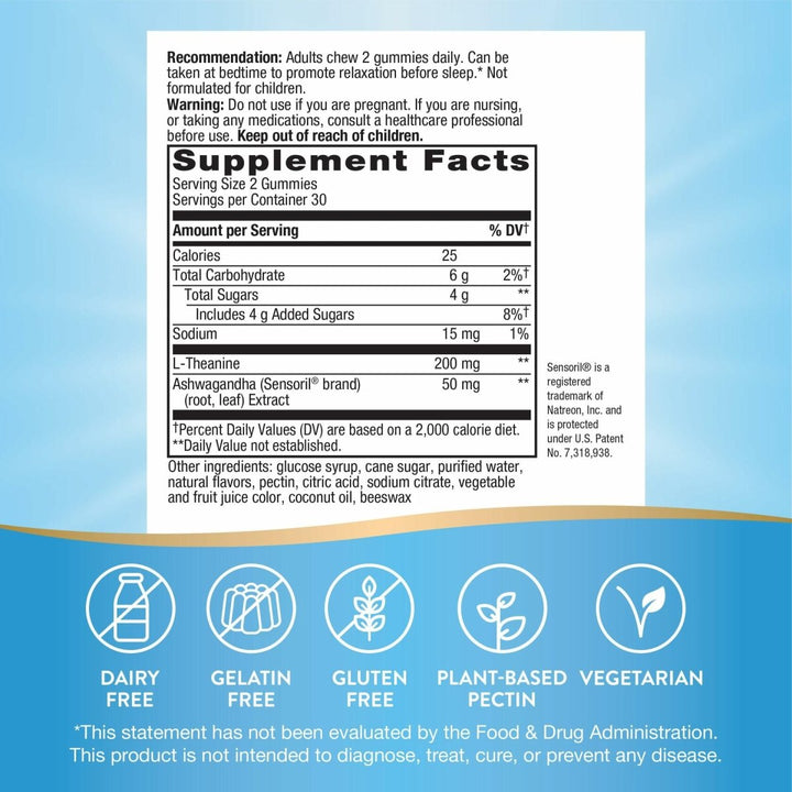 Nature's Way Quick Calm Gummies, L - Theanine for Relaxation*, Fast - Acting, Stress Relief from L - Theanine Within 30 - 60 minutes*, with Ashwagandha, Vegetarian, Mixed Berry Flavored,  60 Gummies - The Oasis of Health