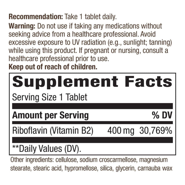 Nature's Way Riboflavin Vitamin B2 Supports Cellular Energy* 30 Tablets - The Oasis of Health