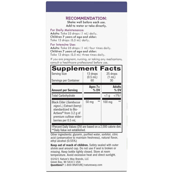 Nature's Way Sambucus Elderberry Drops with Ultra Strength Elderberry, Immune Support*, Made from 6400mg of Elderberries per 1 mL, 1 Fl. Oz. - The Oasis of Health