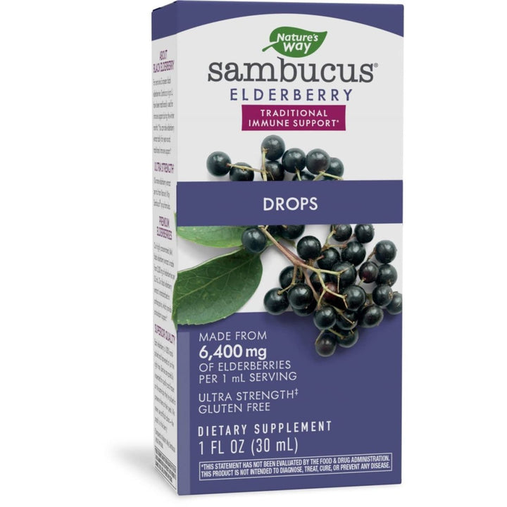 Nature's Way Sambucus Elderberry Drops with Ultra Strength Elderberry, Immune Support*, Made from 6400mg of Elderberries per 1 mL, 1 Fl. Oz. - The Oasis of Health