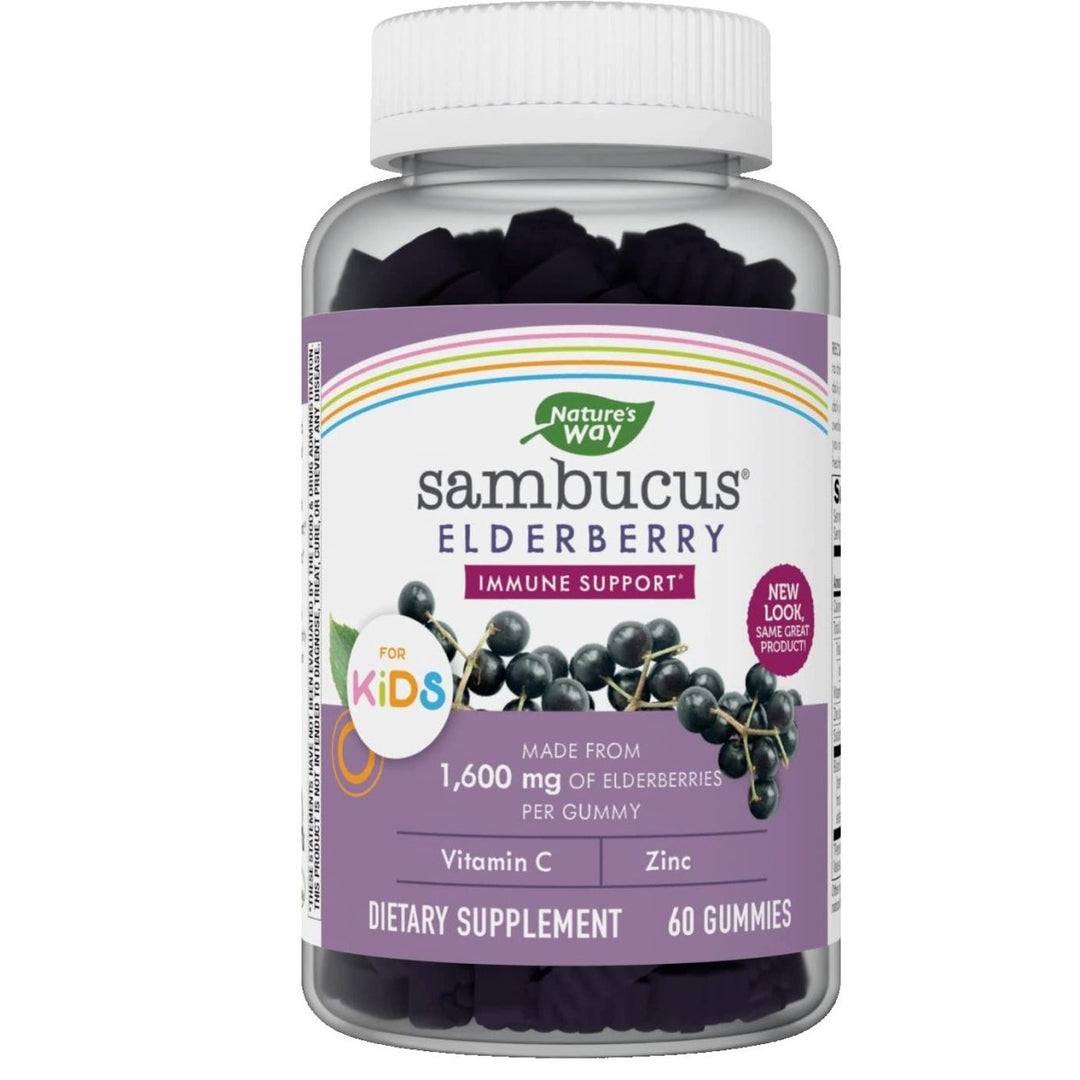 Nature's Way Sambucus Elderberry Gummies with Vitamin C and Zinc for Kids, Immune Support*, Berry Flavored, 60 Gummies - The Oasis of Health