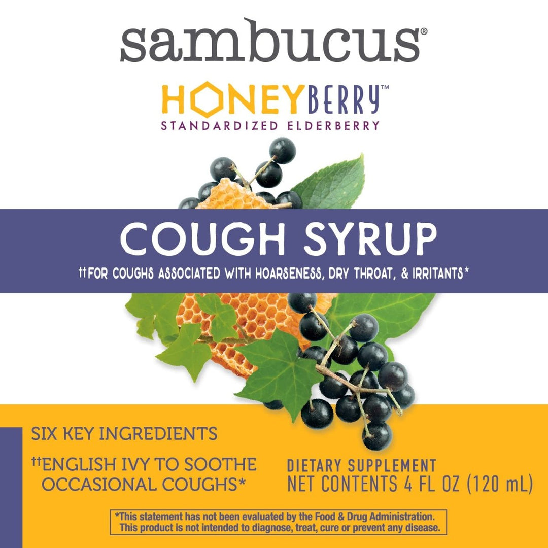 Nature's Way Sambucus HoneyBerry Cough Syrup with Black Elderberry Extract & Organic Honey, Immune Support*, 4 Fl. Oz - The Oasis of Health