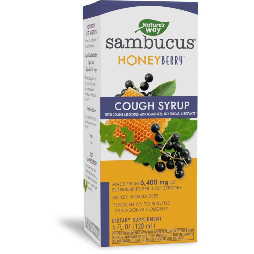 Nature's Way Sambucus HoneyBerry Cough Syrup with Black Elderberry Extract & Organic Honey, Immune Support*, 4 Fl. Oz - The Oasis of Health