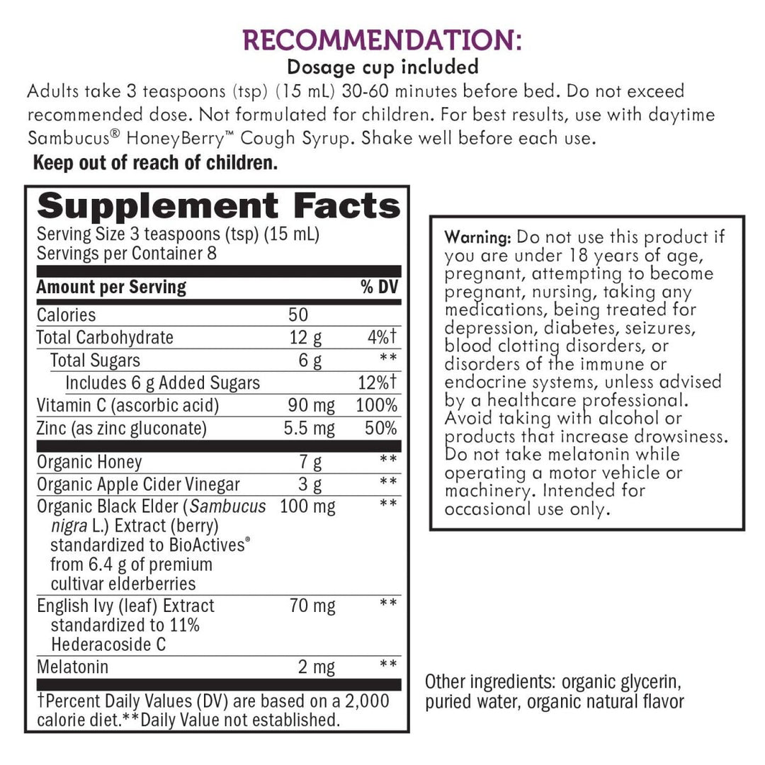 Nature's Way Sambucus HoneyBerry NightTime Cough Syrup - Soothing Relief for Cough and Occasional Sleeplessness - 4 Fl. Oz - The Oasis of Health