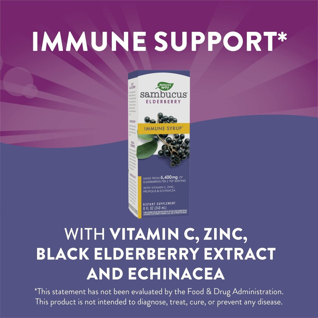 Nature's Way Sambucus Immune Elderberry Syrup - Powerful Immune Support with Vitamin C, Echinacea, and Zinc 8 oz - The Oasis of Health