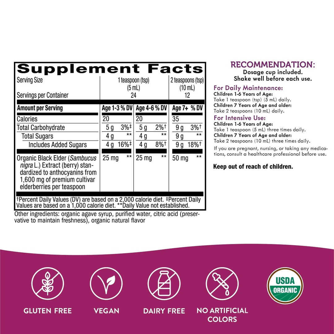 Nature's Way Sambucus Organic Elderberry Syrup for Kids - 4 Fl. Oz - Great Tasting - Gluten - Free - The Oasis of Health